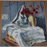 Quentin Bell (1910-1996) - still life with flowers in a vase, oil on board,