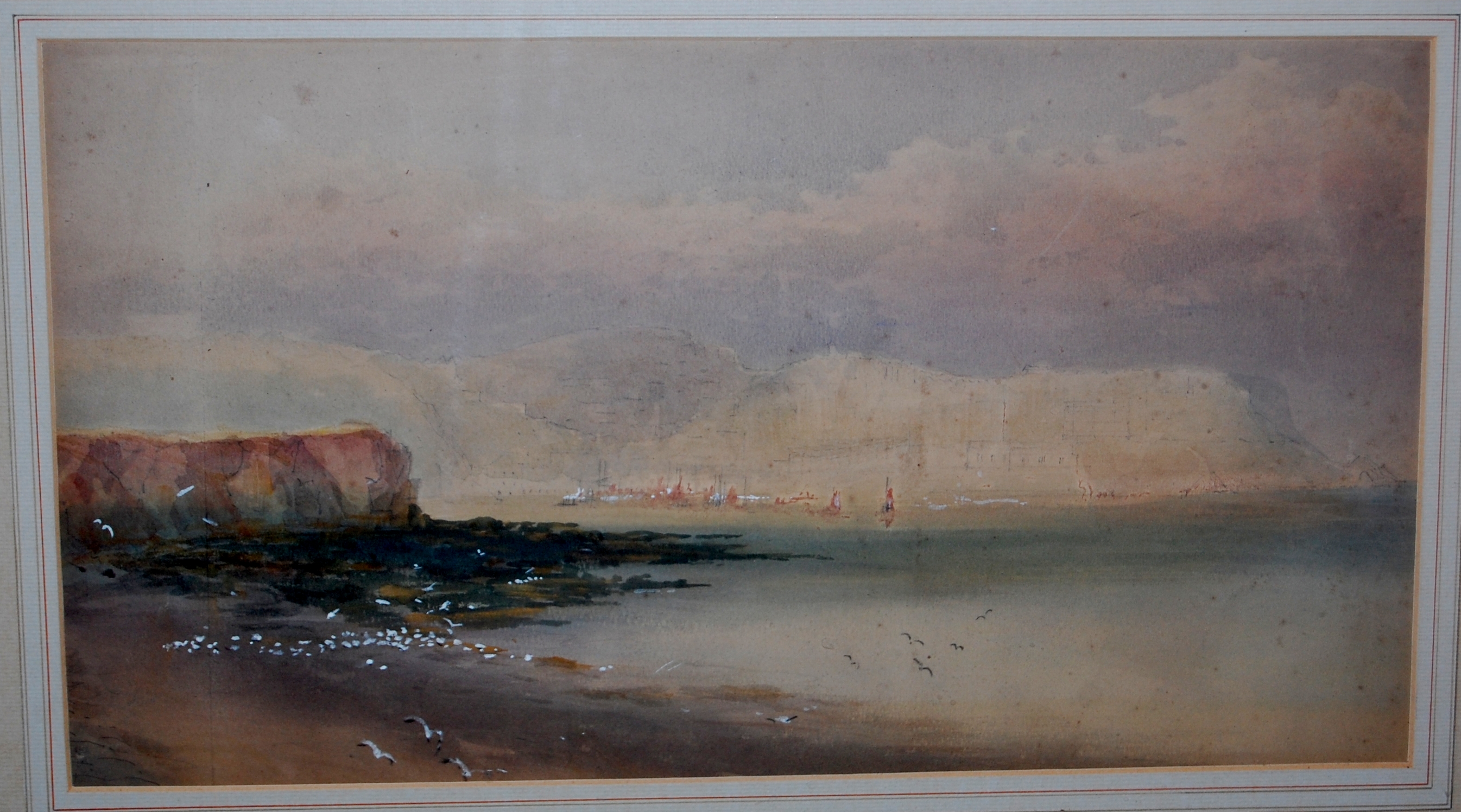 Charles Jones Way (1835-1919) - Harbour scene, watercolour with body colour, 23 x 42cm Condition