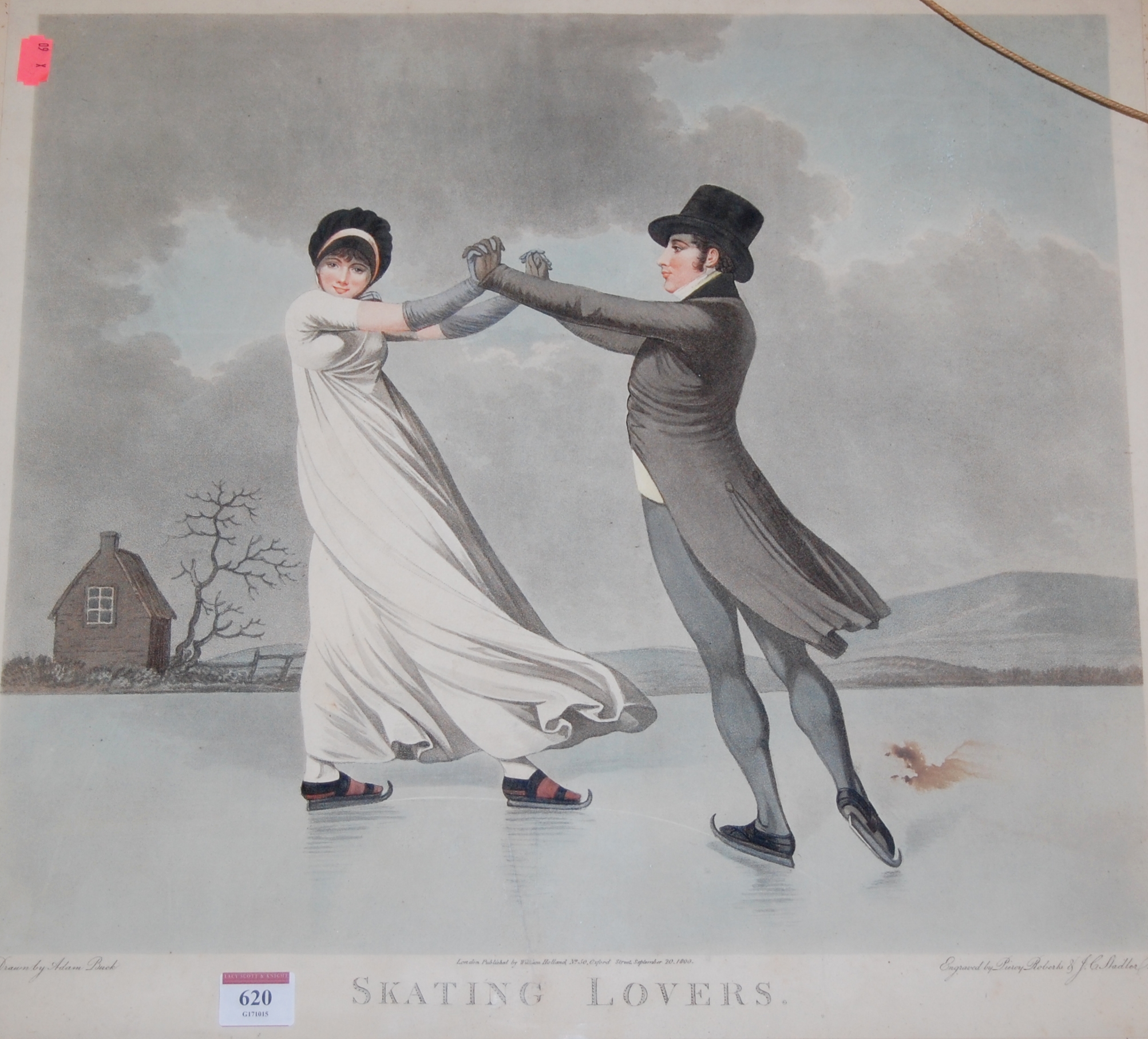 After Adam Buck - Skating Lovers, stipple engraving, publisher William Holland, Oxford Street,