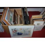 Two boxes of assorted prints, photographic prints, survey map,