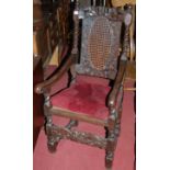 A set of eight 19th century carved and joined oak cane back and seat dining chairs,