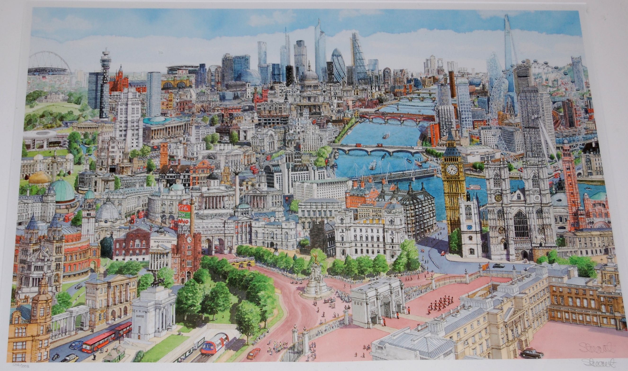 A modern panorama of London, lithograph, indistinctly signed lower right, numbered 334/2008,