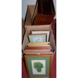 Two boxes of assorted prints to include botanical and wild life studies