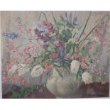 EM Fordhams - still life with flowers in a vase, oil on artists board, signed lower right,