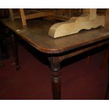 A 19th century mahogany round cornered dining table raised on turned supports (faded)