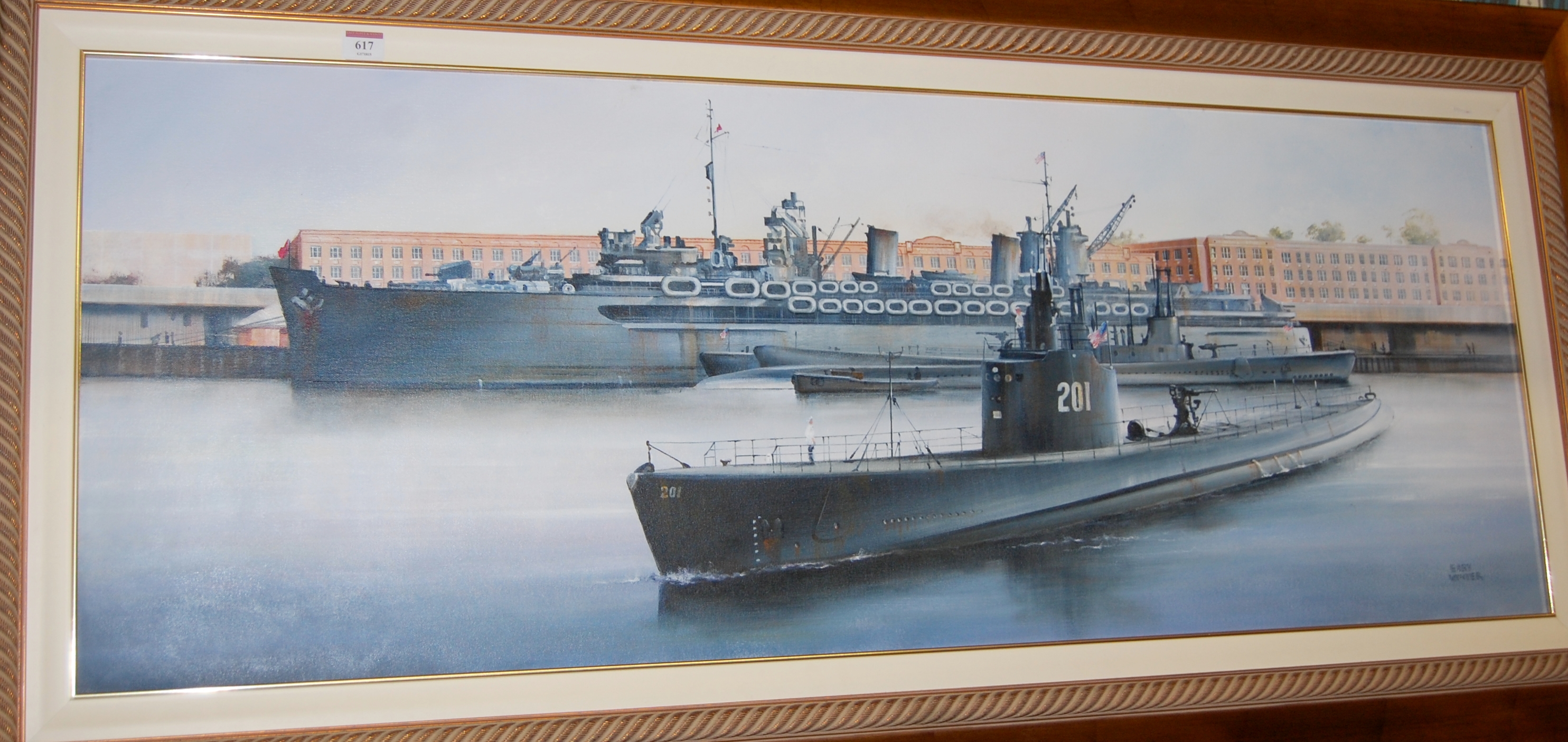 Gary Winter - American Submarine and Warship, oil on canvas, signed lower right,