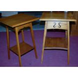 An Arts & Crafts light oak square section two tier occasional table and one other similar (2)