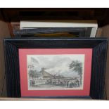 A box of assorted pictures and prints to include portraits and engravings
