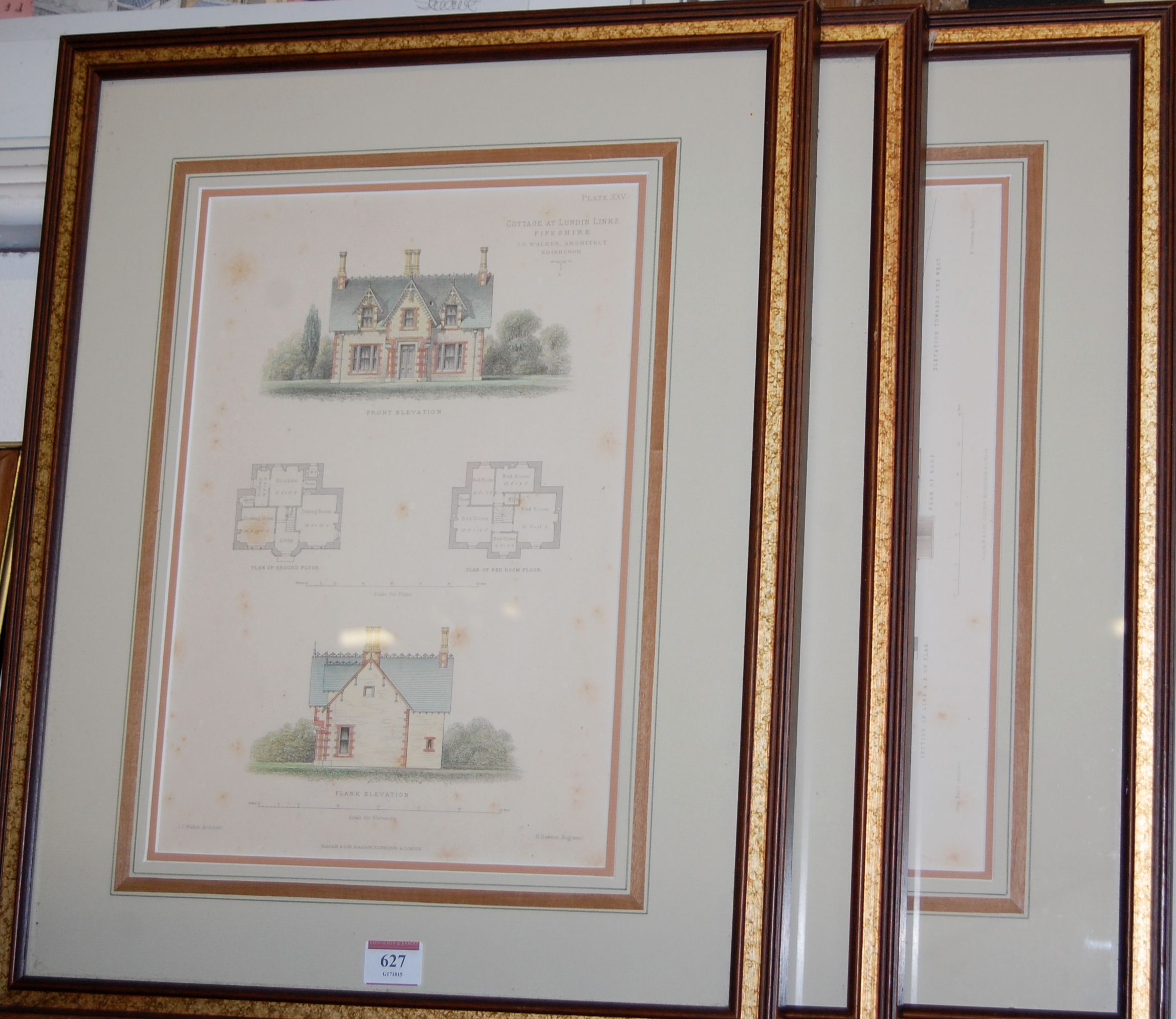Three framed architectural engravings, each published by Blackie & Son of Glasgow,