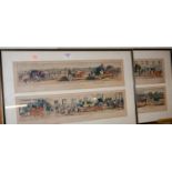 A Trip to Brighton, set of four, colour engravings of stage coach scenes framed as pairs,