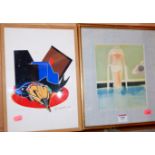 Malcolm Ryan - leaving the pool, watercolour, signed and dated with monogram lower left, '72,