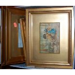 Box of assorted pictures and prints to include overpainted photograph