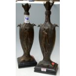 A pair of Art Nouveau style bronze metal vases Condition Report / Extra Information Height 45cm