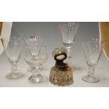 Five various glasses to include a Georgian style roamer,