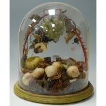 A Victorian glass dome containing display of faux fruit and flowers, h.