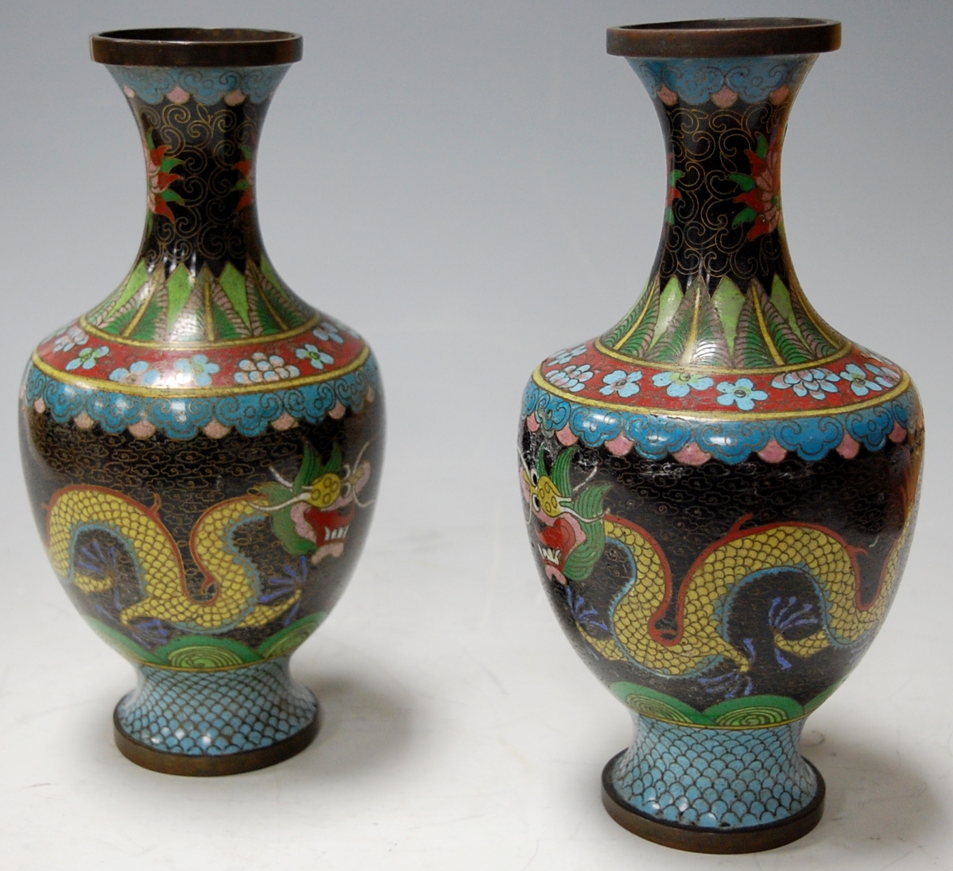 A pair of Japanese cloisonné enamel pedestal vases