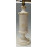 A turned and veined white marble table lamp,