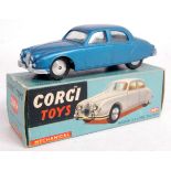 Corgi Toys, 208M, Jaguar 2-4 litre, metallic dark blue body with silver detailed,