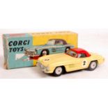 Corgi Toys, 304, Mercedes Benz 300-SL hard top, yellow body with red hard top, racing number 2,