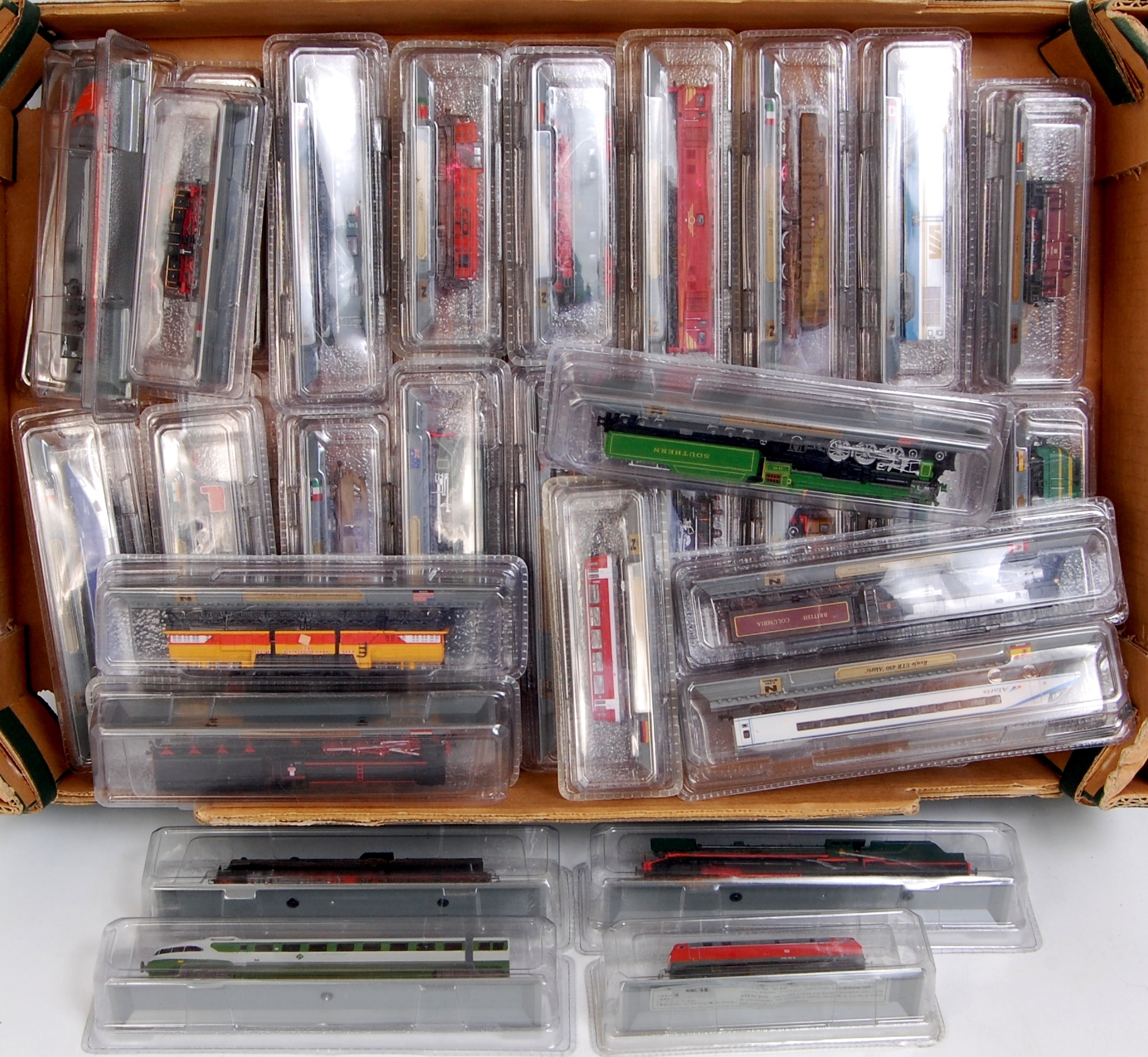 46 Del Prado N gauge display purpose Railway Locomotives, all in original plastic packaging,