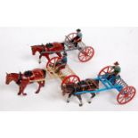 Britains, 3x 8F horse rakes with drivers, 3 colour variants,