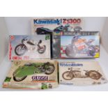 8 assorted motorcycle plastic motorcycle kits, mixed manufacturers and scales to include Revell,