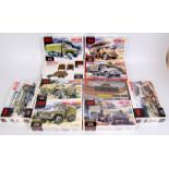 10 1/76th and 1/72nd scale plastic military vehicle kits by ICM and Airfix,