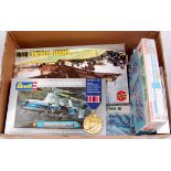 22 mixed scale military, aircraft and ship plastic kit group, mixed scales and manufacturers,