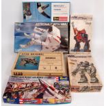 Sci-Fi, Space and Missile Launcher plastic kit group, all appear un-made, 7 boxed examples,
