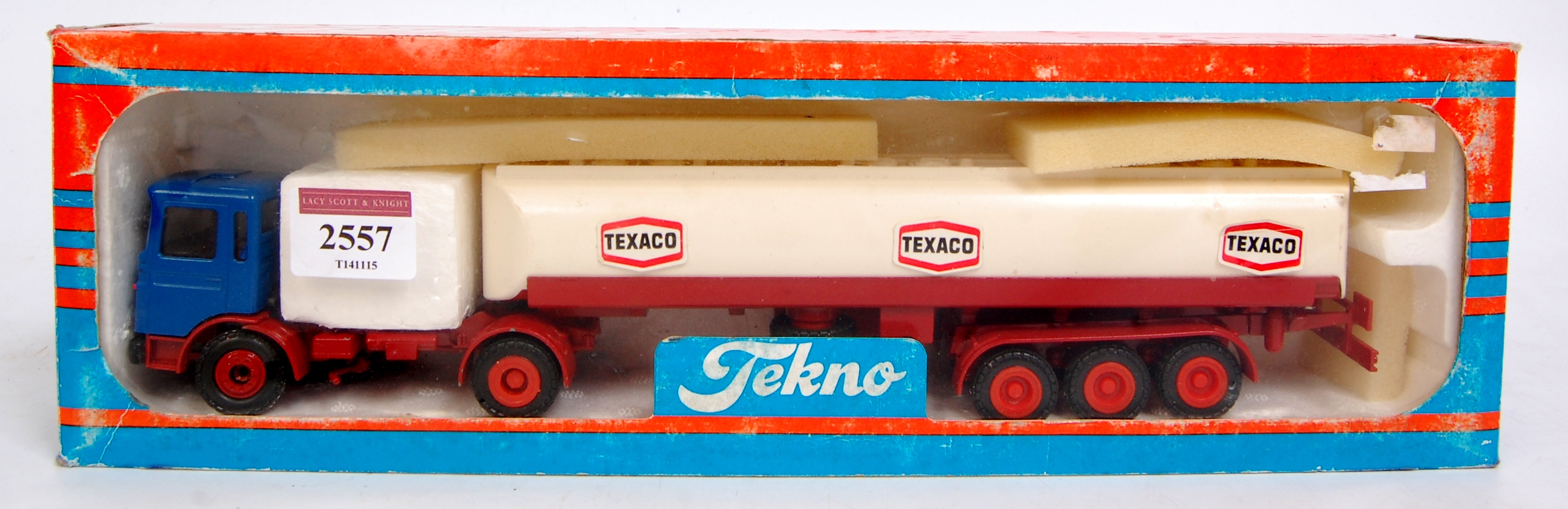 Tekno 1/50th scale diecast model of a MAN Diesel Texaco Tanker, blue cab with red chassis,