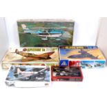 9 assorted military aircraft and vehicle plastic kit group, mixed manufacturers to include Airfix,