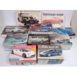 10 assorted Classic Car, Sports Car and Racing Vehicle plastic kit group, all appears as issued,