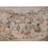 Patience Arnold - The village dance, watercolour, signed and dated lower right 1943, 33 x 45.