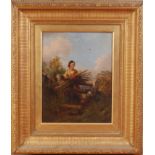 Thomas Smythe (1825-1906) - Faggot-gatherer at a stile, oil on canvas, signed lower centre, 44 x