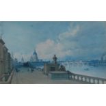 Late 19th century English school - The river Thames with St Pauls, watercolour,