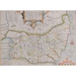 Christopher Saxton - Engraved county map of Suffolk, later hand-coloured, taken from the 1637