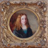 Late 19th century English school - Head and shoulders portrait of a girl, oil on canvas, framed as a