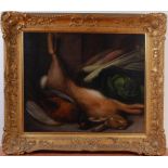 19th century English school - Dead game and vegetables, still life, oil on canvas,