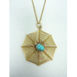 A vintage 9ct gold, turquoise and pearl pendant necklace, modelled in the form of a spider with