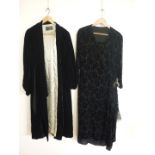 A 1930s black velvet cloak retailed by Marshall & Snelgrove of London, together with an evening