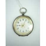 A Victorian lady's silver cased fob watch, having key wound lever movement and bright cut case, with