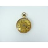 A Victorian lady's 14 ct gold fob watch, having pin-set movement with gold face