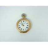 An Edwardian lady's Edelweiss 14k gold cased fob watch, having crown wound lever movement, and