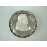 A late 18th / 19th Century cut glass box with a Tassie-like reverse intaglio profile portrait of a