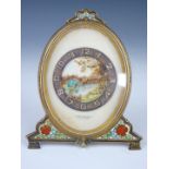 A 1930s champleve enamelled boudoir clock, retailed by James Weir Ltd, Glasgow, having hand