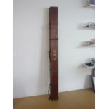 An early 20th century steel-strapped teak fishing rod case, 193 cm x 14 cm x 16 cm