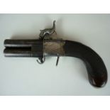 A late Georgian pocket percussion double-barrelled turn-over pistol by Joseph Westwood, having 2 1/