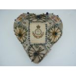 A First World War patriotic sweetheart pin cushion, of heart shape, decorated with glass beads and