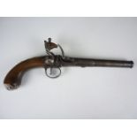 A Queen Anne flintlock overcoat pistol by Barbar of London, having 7" 20-bore turn-off cannon