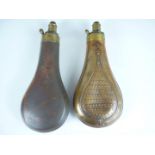 A Victorian copper powder flask by Hawksley, decorated in an embossed flowerhead diaper pattern,